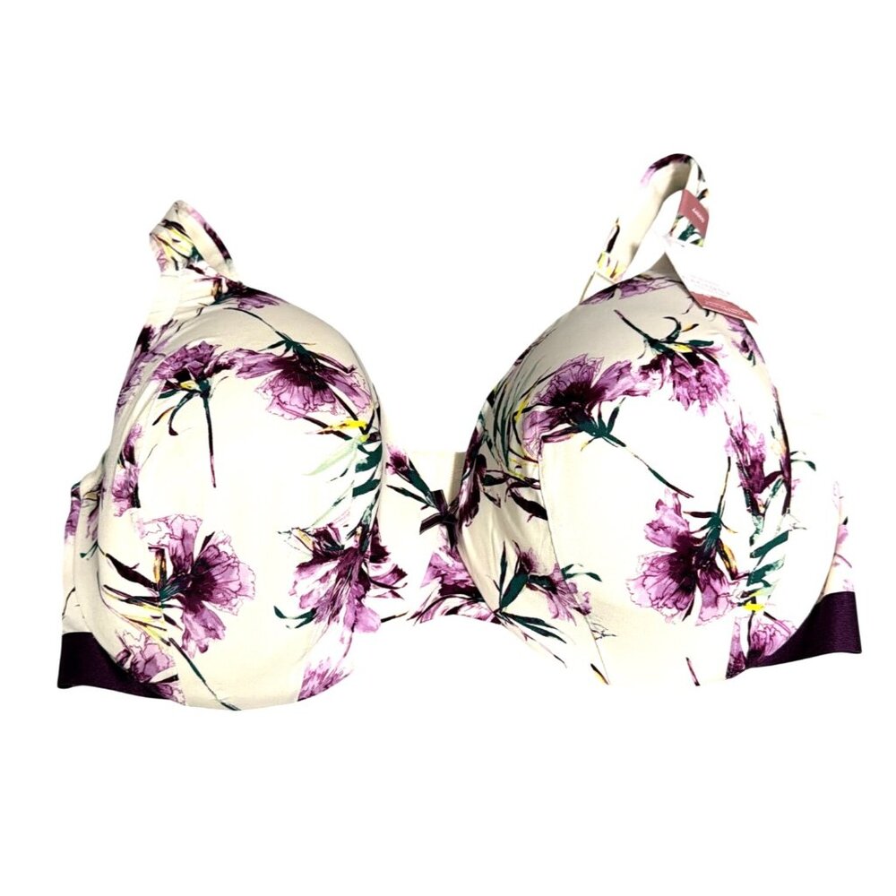Cacique Modern Collection Lightly Lined Full Coverage Bra 44DDD Ivory Floral Pri